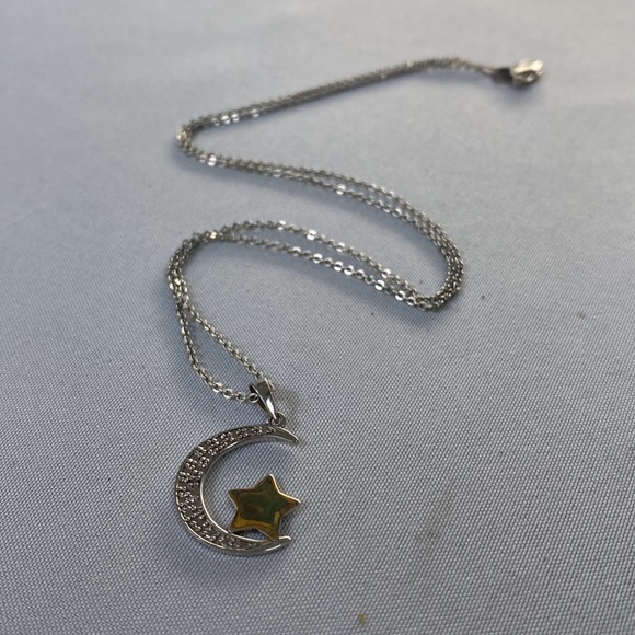 Crescent moon Goldtone star 925 pendant necklace - Picture 5 of 6